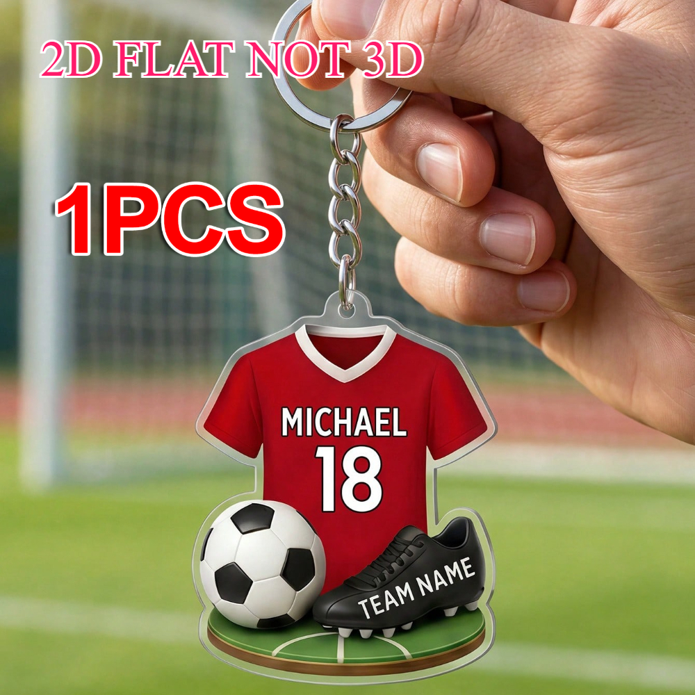 TEMU Llavero acrílico 2D de camiseta de fútbol personalizada, colgante de fútbol con y número personalizados, regalo para equipo deportivo, regalo