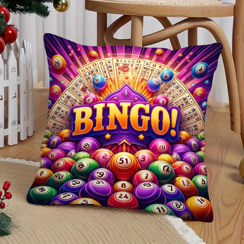 

1pc Bingo Themed Cover - Polyester Decorative Pillowcase For Sofa And Bedroom, Festive Home Decor, No Battery Or Electricity Needed