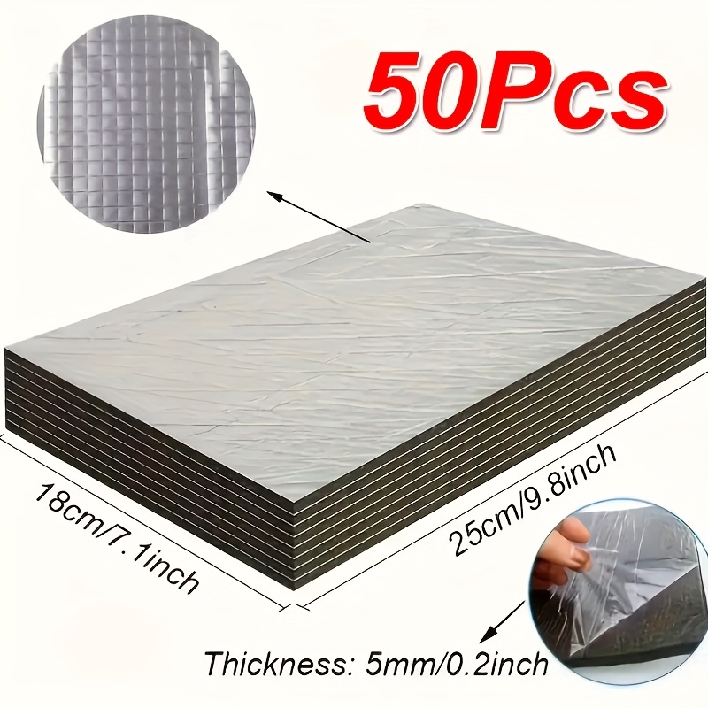 Image of 50pcs Car Soundproofing Pads, Heat Insulation Pads With Adhesive Backing, Used For Car Doors, Engine Compartment, And Roof, Car Soundproofing Material