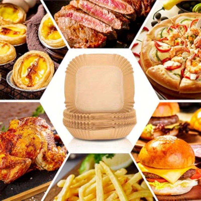 air fryer paper liners 200pcs parchment paper 8 inch sheets square air fryer disposable liner for 58  fryer baking roasting microwave nonstick and oil proof for easy  -stick, oil proof, compatible with 5-8  fryers, oven, microwave, toaster - heavy-duty parchment paper sheets for easy  , fits large families & commercial kitchens - disposable baking, roasting, frying liners, kitchen essentials,  , oilproof Product details 3