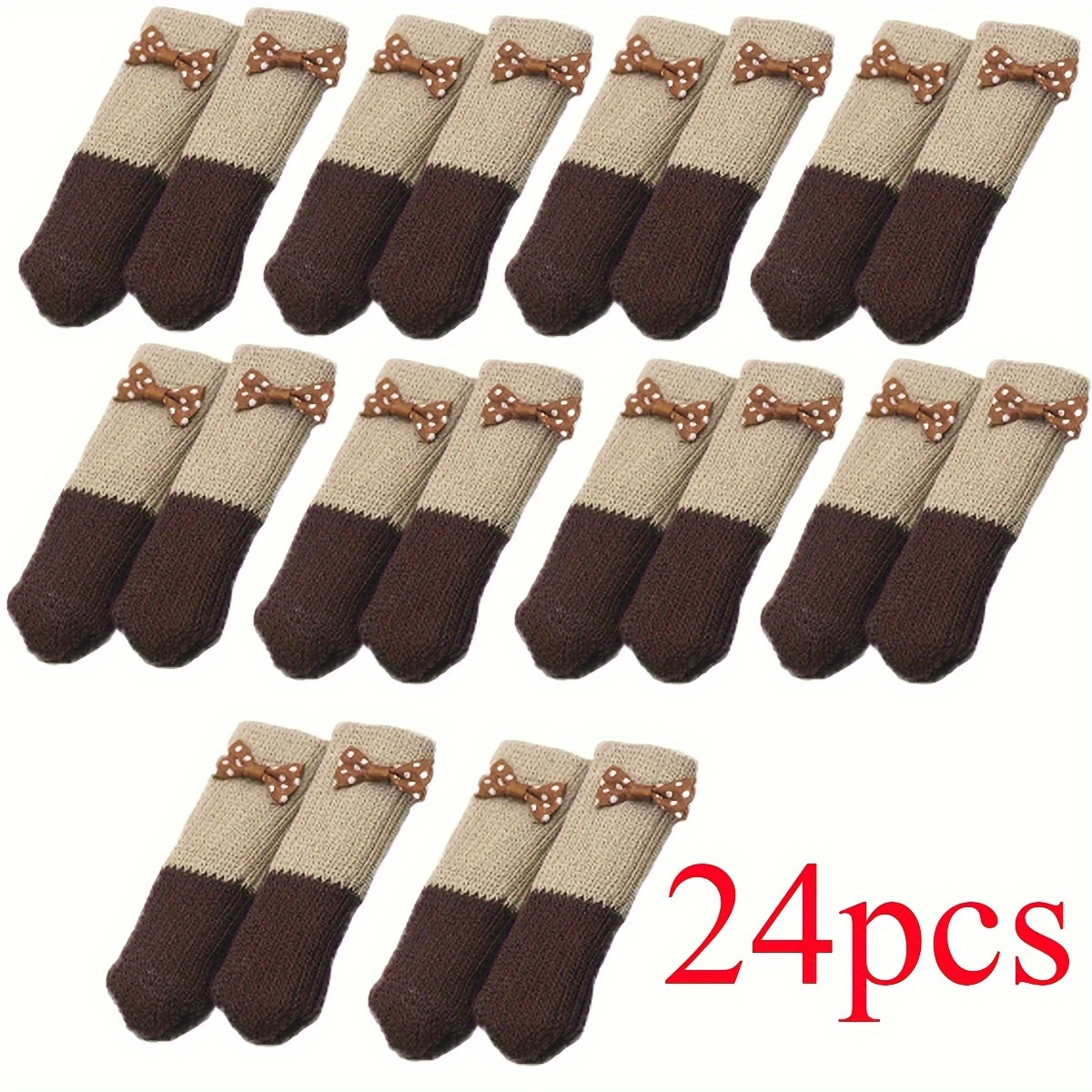 24pcs Beige And Brown Knitted Furniture Leg Socks With Decorative