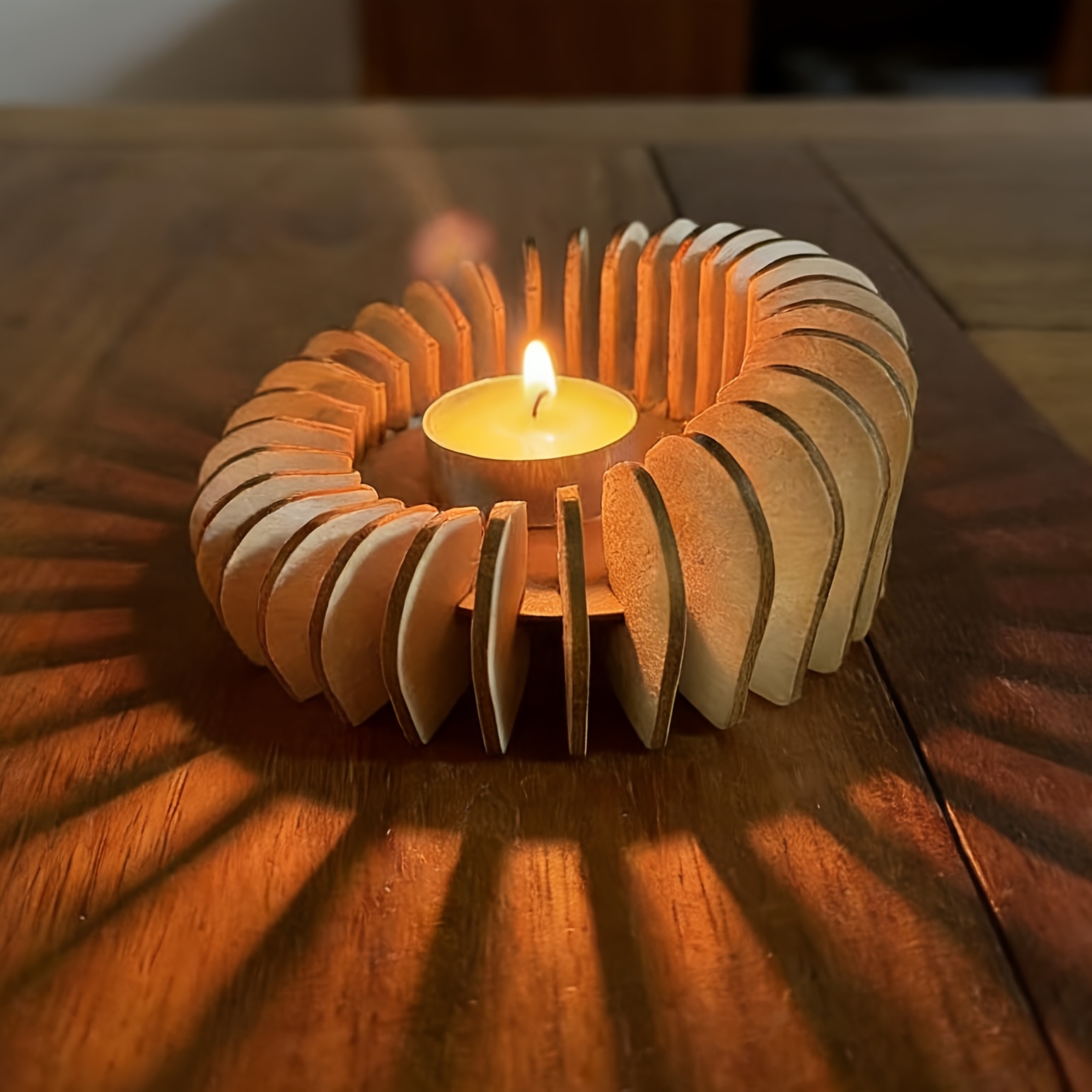 TEMU 1 pièce Bougeoir en bois , Artisanat décoratif, Cadeau de fêtes - Décoration d'intérieur artisanale vintage