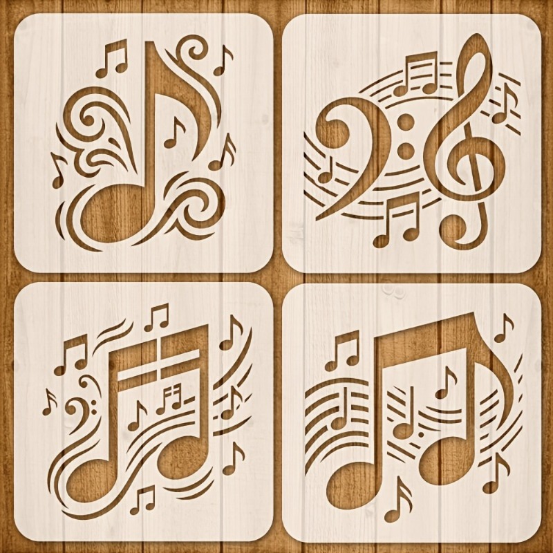 TEMU 4pcs Four- Theme Templates - Reusable Treble Clef And Clef Stencils With Musical Note Patterns, For Sheet Music Decoration, Scrapbooking, Wall