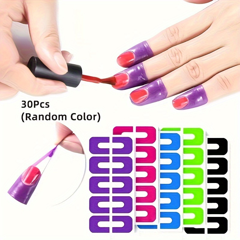 Image of 30 U-shaped Nail Polish Protectors - Off Finger Skin And Protectors, No Messy Manicure, Printing, Painting - Odorless Manicure Tools And Accessories, Color Random