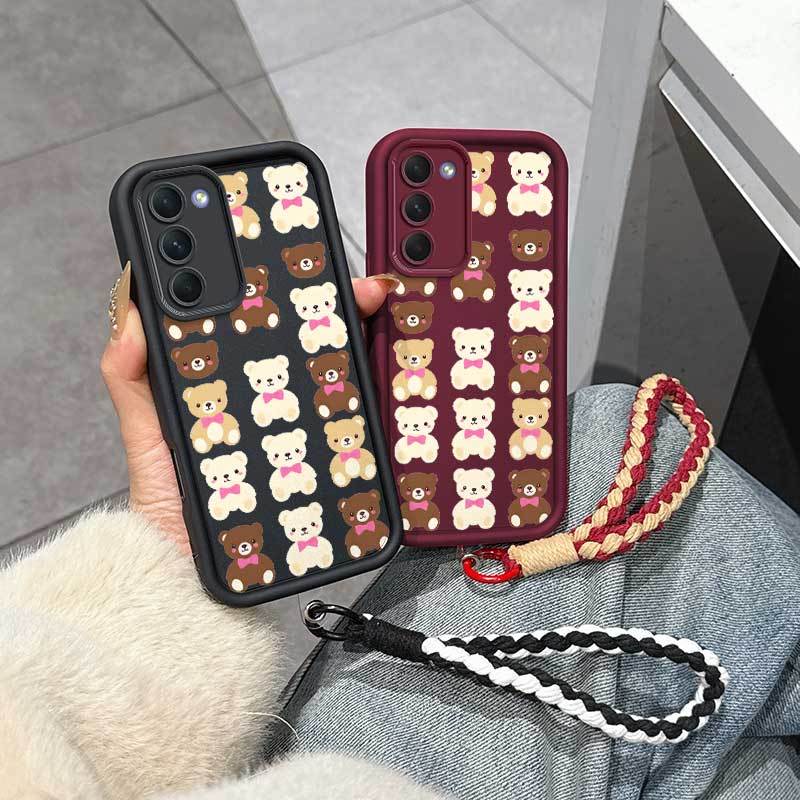 telefoonhoesje: 2 stuks (schattig telefoonhoesje met berenprintpatroon + tweekleurige draagkoord) stijlvol geschikt voor vivo   pro/ /y100   flexibel met ergonomisch ideaal voor vergaderingen