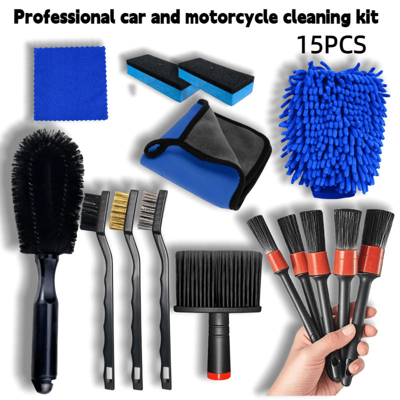 TEMU Car And Motorcycle Cleaning Kit, Including Dust Removal Brush, Wheel Brush, Short Handle Cleaning Brush, Air Vent Brush, Long Handle Cleaning