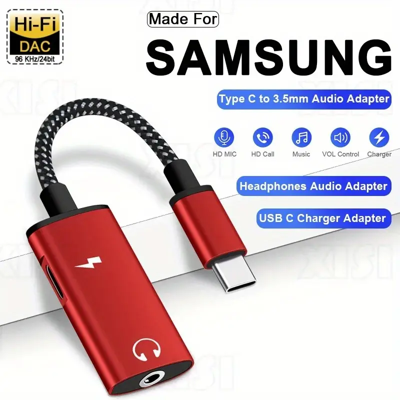 USB Type C To 3.5mm Audio & Charging Splitter Adapter - Allows Headphones & Charging Simultaneously