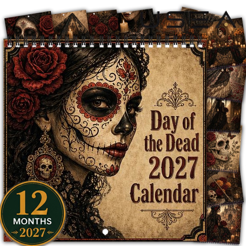 TEMU 2027 Wall Calendar 2027 Calendar, 12-month Monthly Planner, Twin Wire Spiral Hanging Calendar, Large Blocks, Gothic Sugar Decor, Gift For Women
