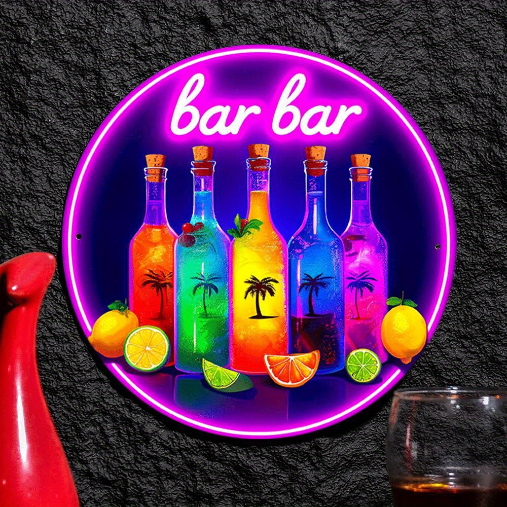 TEMU Vibrant Neon "bar" Sign - 7.8" Round Aluminum Wall-mounted Weatherproof Neon, Multicolor Retro Bar Decor With "bar" Lettering For / Use - Bars,