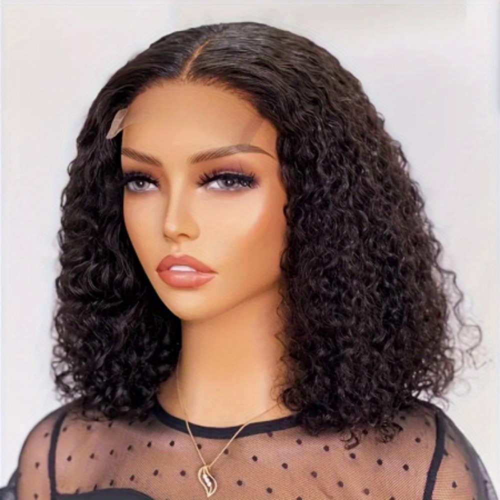 14 water wave lace front curly bob wig for women soft natural looking long lasting style 4x4 lace area high quality synthetic fibers casual or special occasions synthetic lace front wig details 3