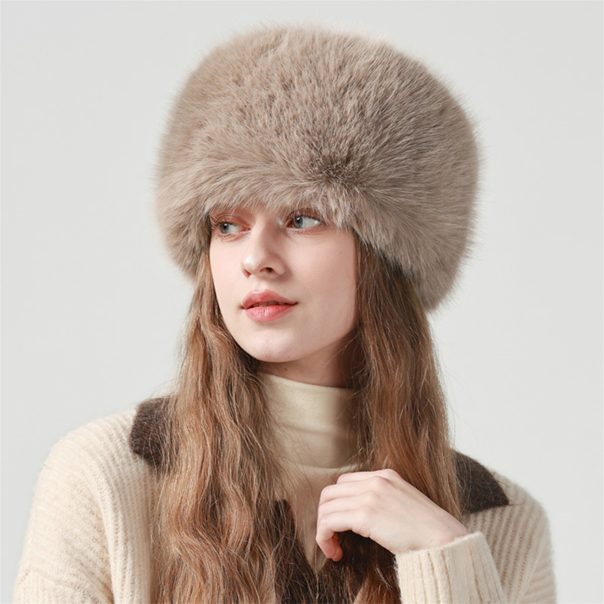 

Women Fur Hat Winter Warm Plush Hat Fuzzy Hat Outdoor Headwear Accessory