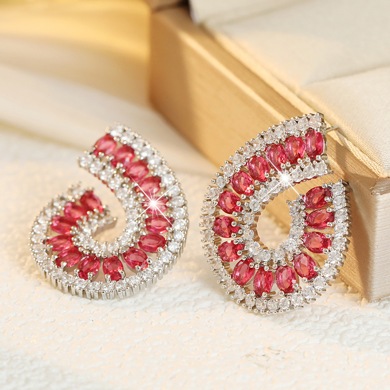 Elegant Luxury Pink Synthetic Zirconia Inlaid Drop Earrings