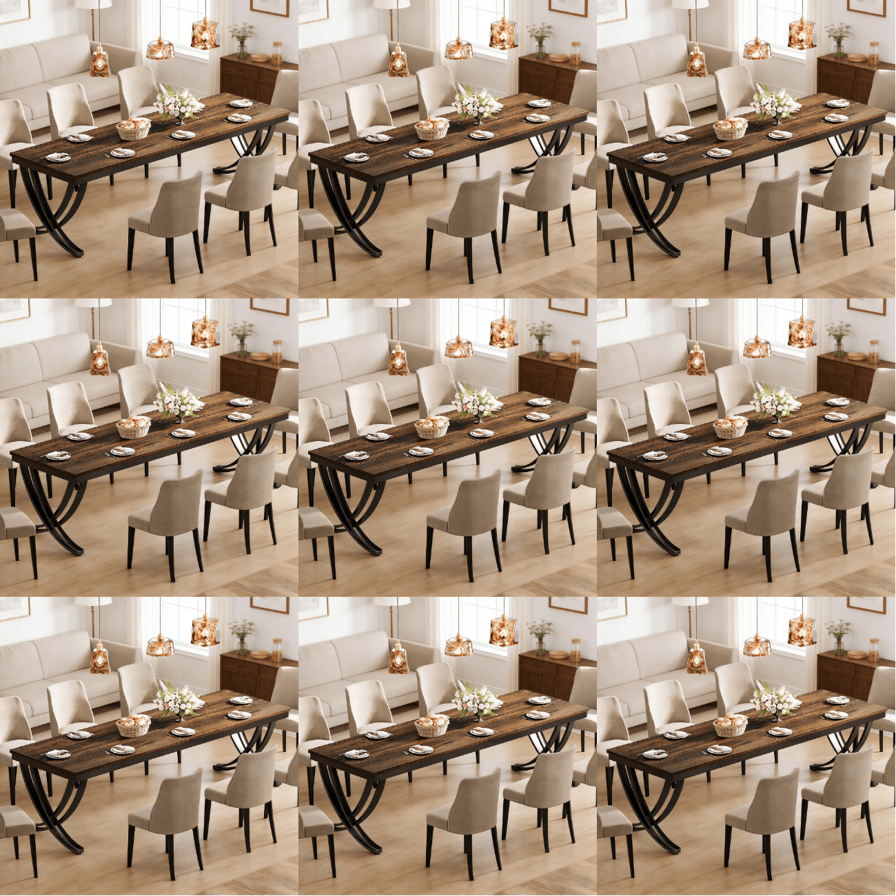 78 Inch Farmhouse Dining Table For 6-8 People - Sturdy Wood Top With Heavy Duty Metal Legs, Rectangular Dinner Table For Kitchen Dining Room Living Room (brown, Table )