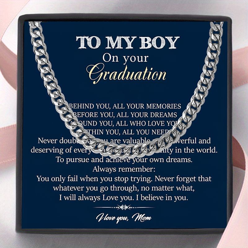 TEMU Gift Cuban Chain Link Necklace For Son, Graduation Necklace Gift For Men, Unique Graduation Gift With Gift Box And Greeting Card, Parents To Their , Best Graduation Jewelry Gift