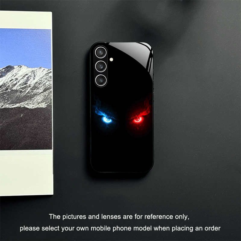 Image of Phone Case: Tempered Glass Phone Case With Red And Blue Glowing Eyes Design For Iphone 17/16/15/14/13/12/plus/pro/pro Max 17air And Galaxy S25/s24 Plus/s23/s22/s21/ultra