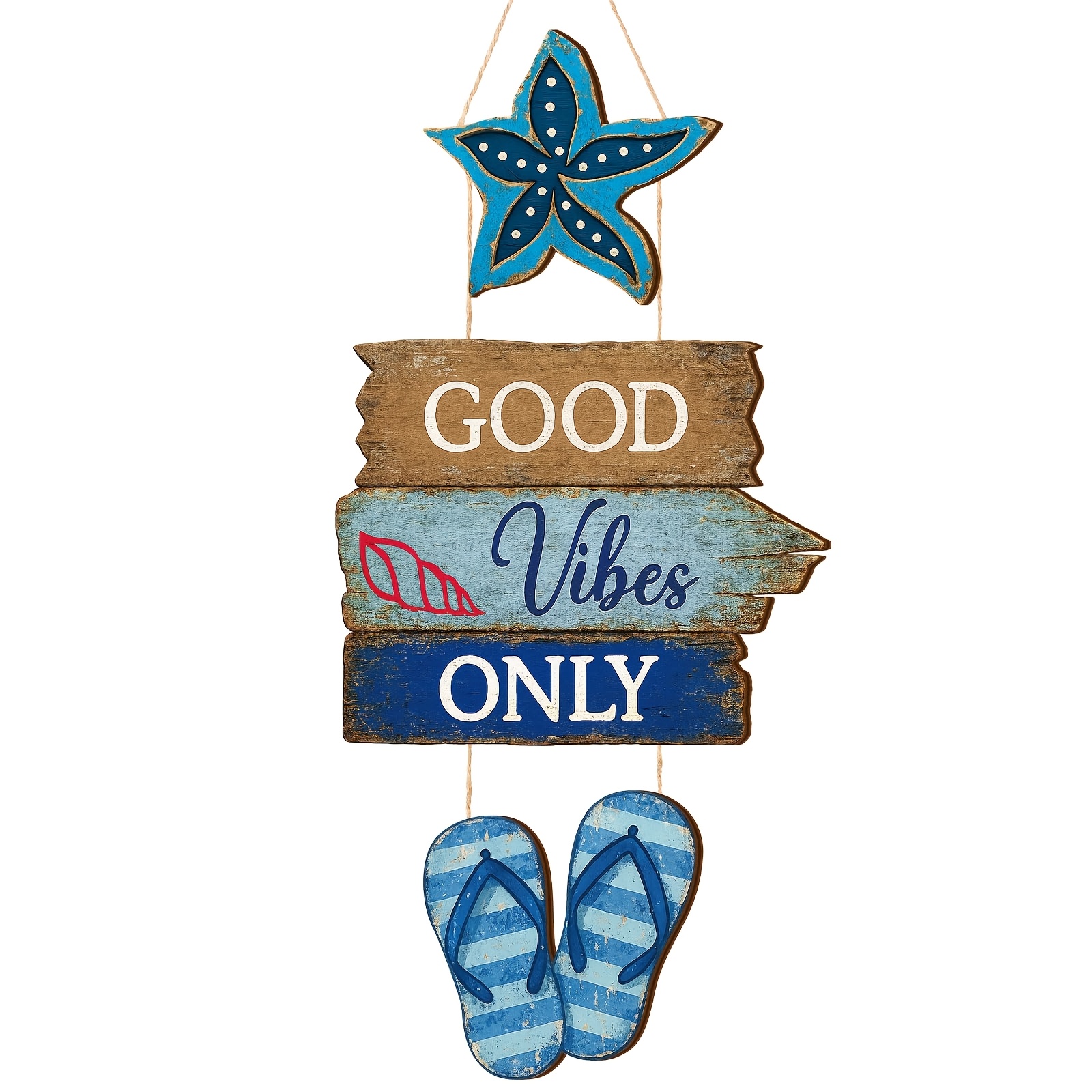 TEMU Colgador de puerta de madera de playa , madera , un hermoso, combinado con chanclas de , decoración colgante de estilo de playa estilo granja,