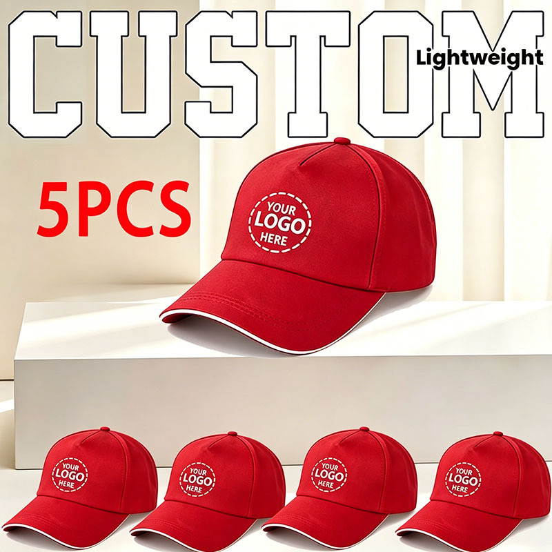 TEMU 5pcs Custom Baseball Caps - Breathable Lightweight Design, Supports Text Photo Pattern Customization Suitable For Casual And Beach , Hand Wash ,