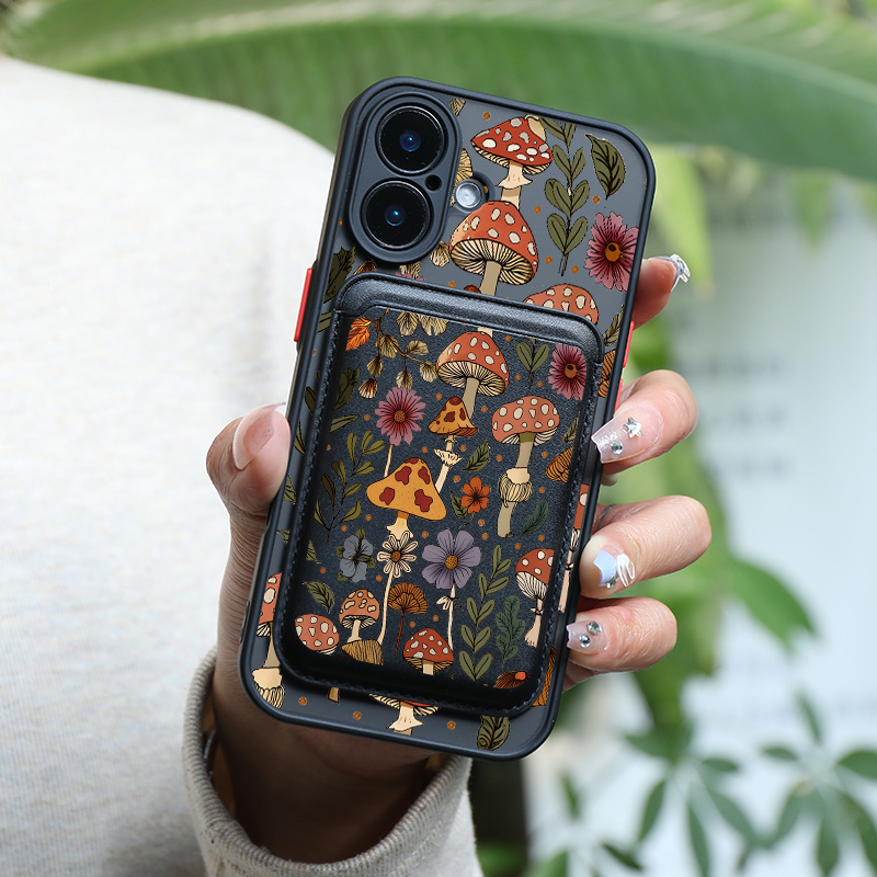 TEMU Phone Case: 2pcs Set Creative Mushroom & Flower Pattern Magnetic Phone Case & Fashionable Luxury Artificial Leather Magnetic Property