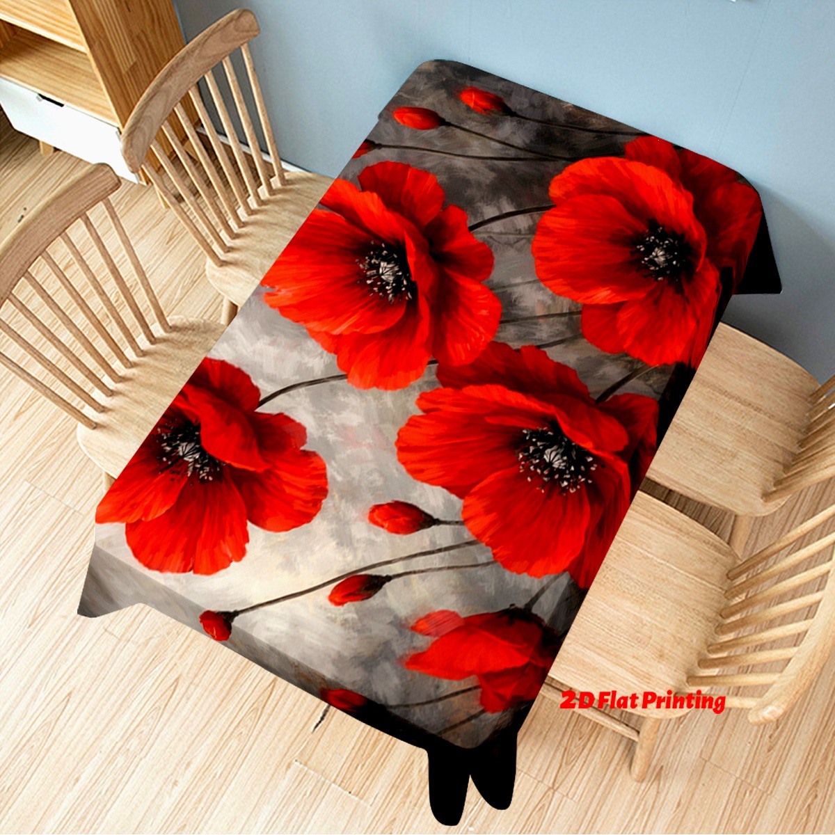 TEMU Tablecloth 2d Flat, A Soft And Stylish Red Poppy Flower Patterned Tablecloth, Machine Washable And Easy To Clean. Suitable For Dining Tables,