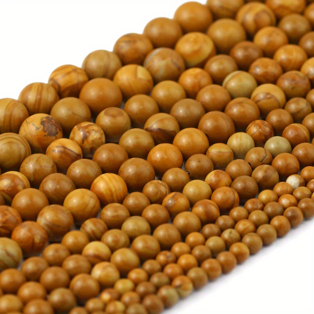 TEMU Perles à grain de bois naturel 6 mm 8 mm 10 mm avec rayures de tigre et de marbre - Grandes perles rondes lisses en bois naturel, adaptées à la