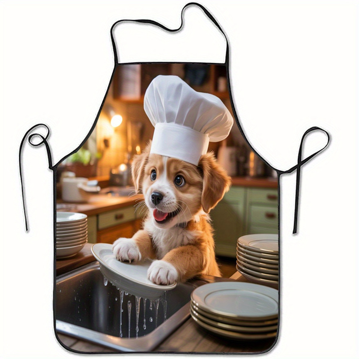 TEMU 1pc Of Apron Featuring An Adorable Dog Chef Hat And A Dishwashing Dog Print, Perfect For Baking And Cooking. A Must-have For Home Cooks And Pet