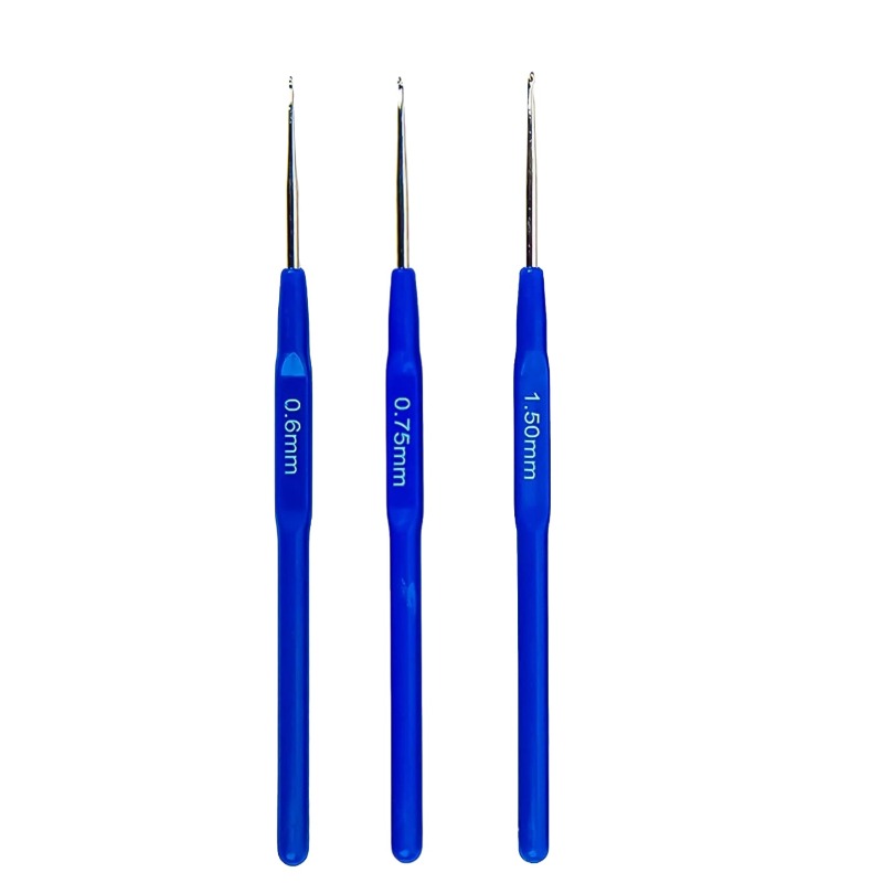 TEMU 3 uds. Agujas de ganchillo micro con mango ergonómico - Ganchos de punta simple de 0.6 mm, 0.75 mm, 1.5 mm adecuados para labores de abalorios,