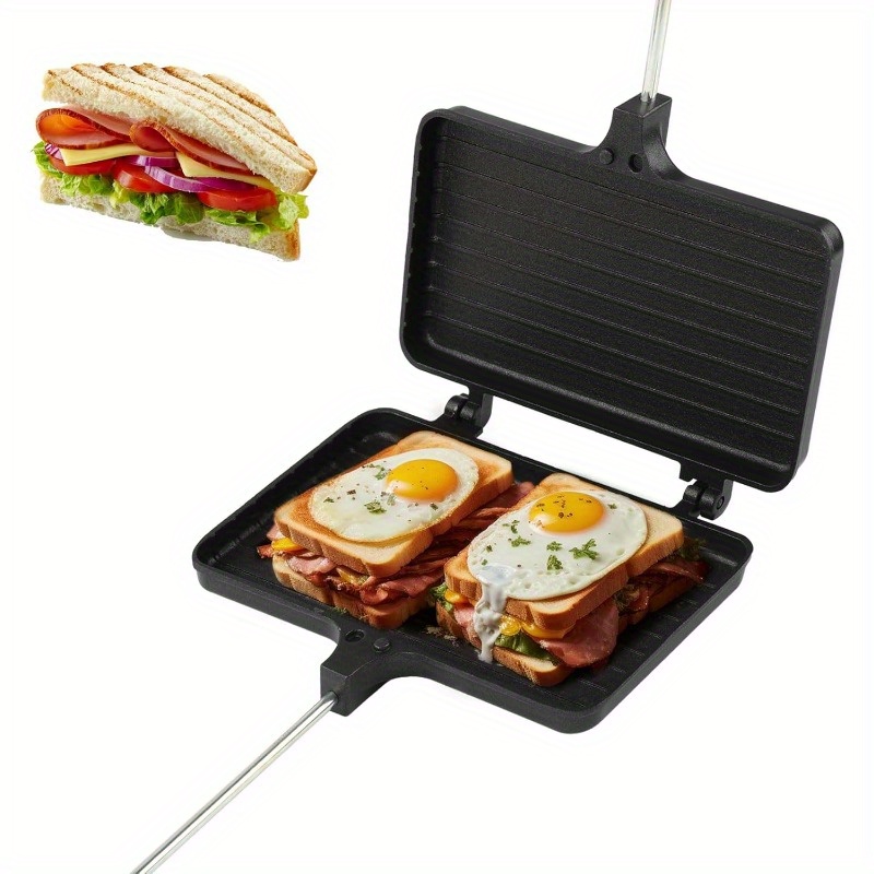 TEMU A Sandwich Maker Made Of Double-layer Aluminum Alloy, Featuring A Coated Handle Insulated, Designed For Transfer, Ideal For Camping Cooking