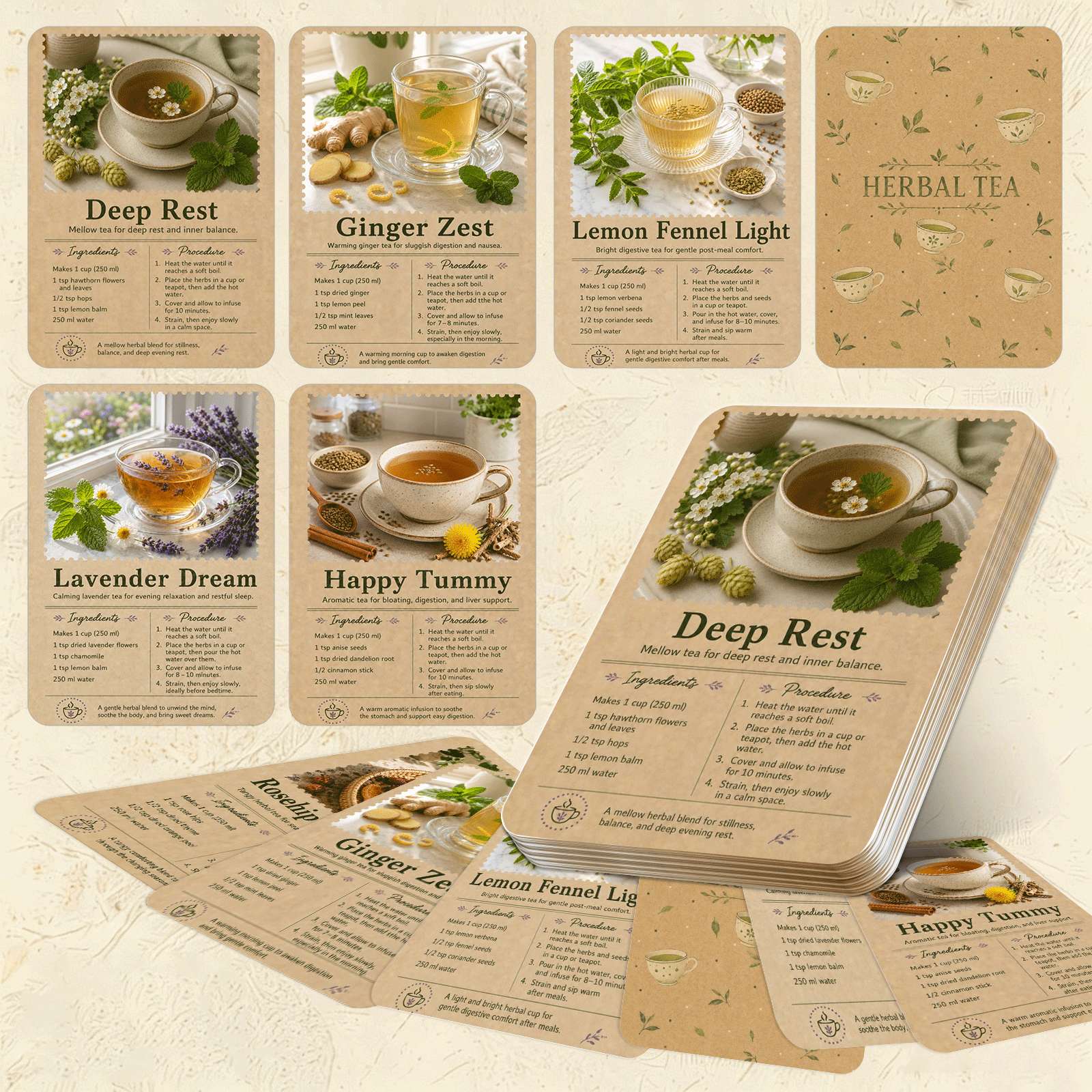TEMU Herbal Tea Recipes Card Set, Herbal Tea Recipe Cards With , Notes, Wellness Drink Ideas, Relaxation Tea Recipes, And Daily Tea Routine Cards For