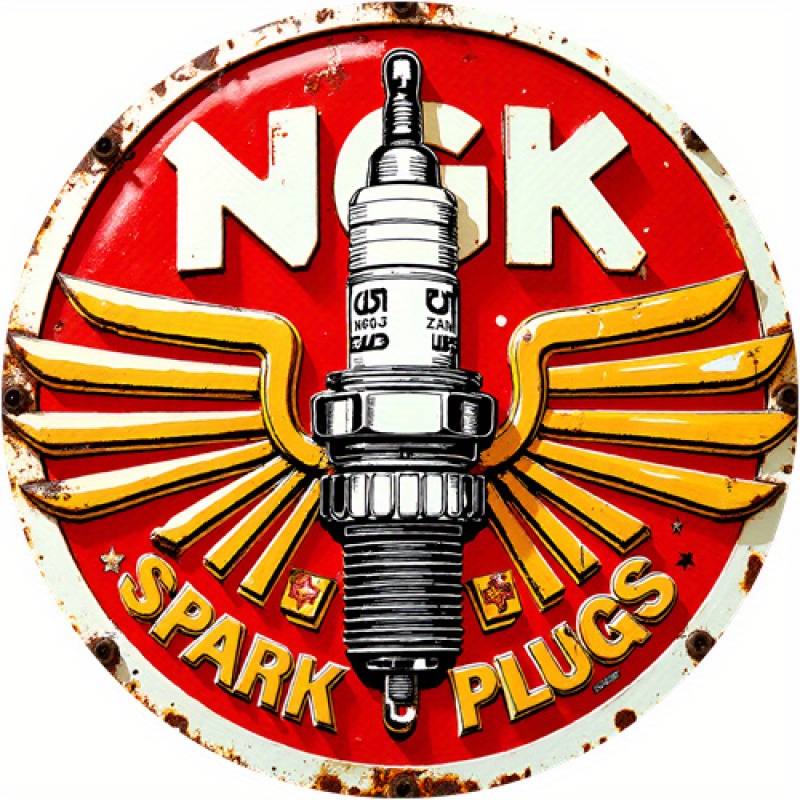 TEMU 2d Flat, [2d Flat] 1pc 2d Flat Printed Sign 1pc Retro Nk Spark Plug Sign - Round Wall Art, Suitable For Home, Kitchen, Bar, Cafe, Garage Retro