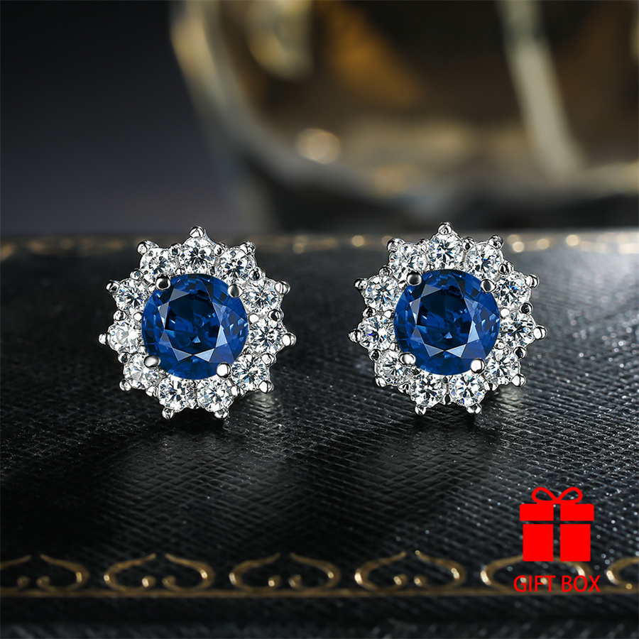 TEMU Elegant Round Cut Blue Synthetic Zirconia Snowflake Design Women's Earrings, Party Holiday Daily Wear, Durable And Shiny Accessories