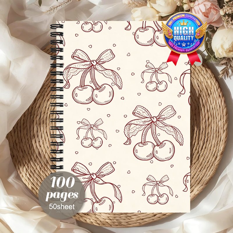 TEMU 1pc Grid Spiral Notebook Travel Journal, Cute Cherry Bow Pattern, Funny , Grid Learning Plan Notepads, Party Gift, Meeting Notebook, Birthday