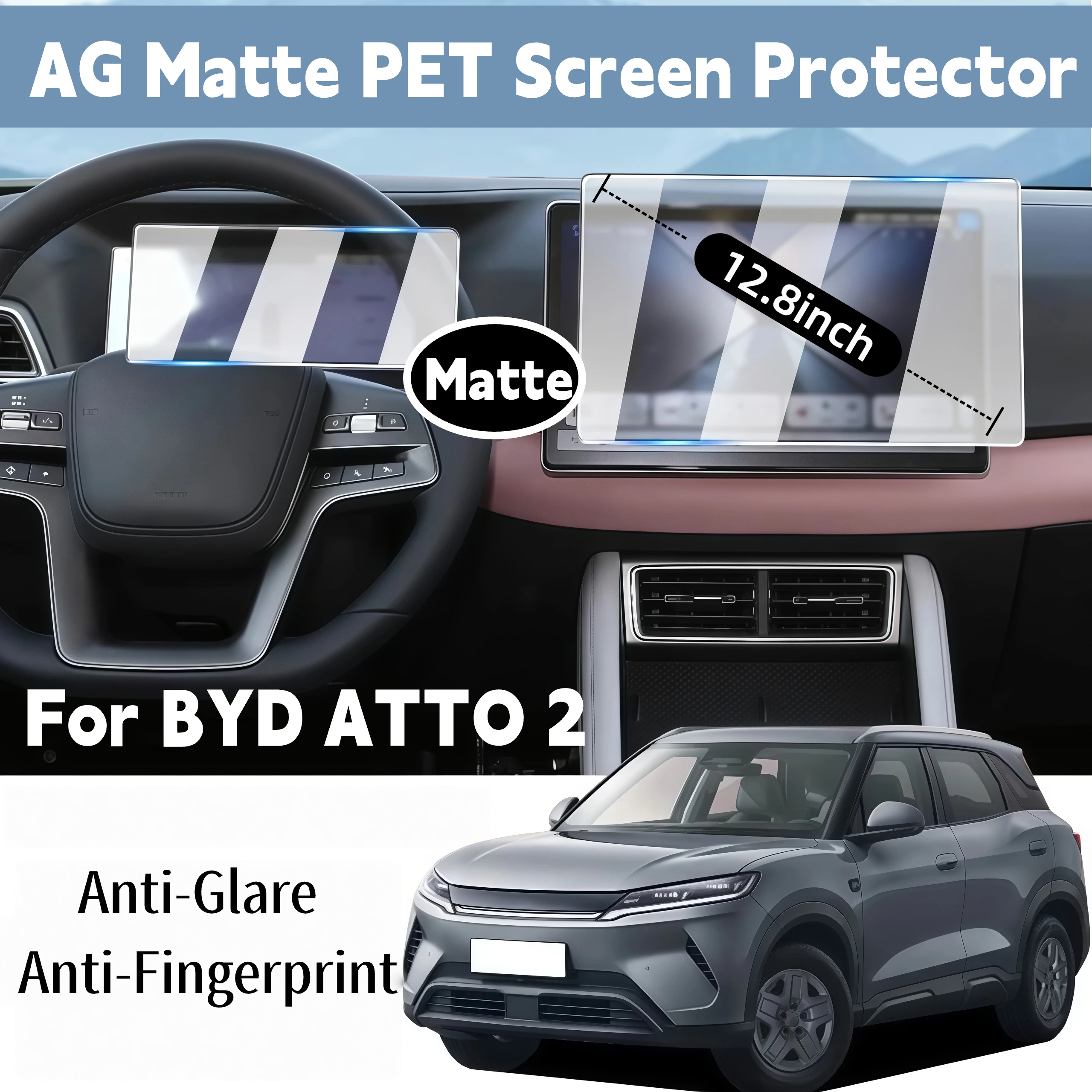 TEMU 2 pellicole protettive opache antiriflesso per BYD 2 2025-2026 Boost/ High Trim, pellicola per girevole da 12,8" + pellicola per da 8,8", - e