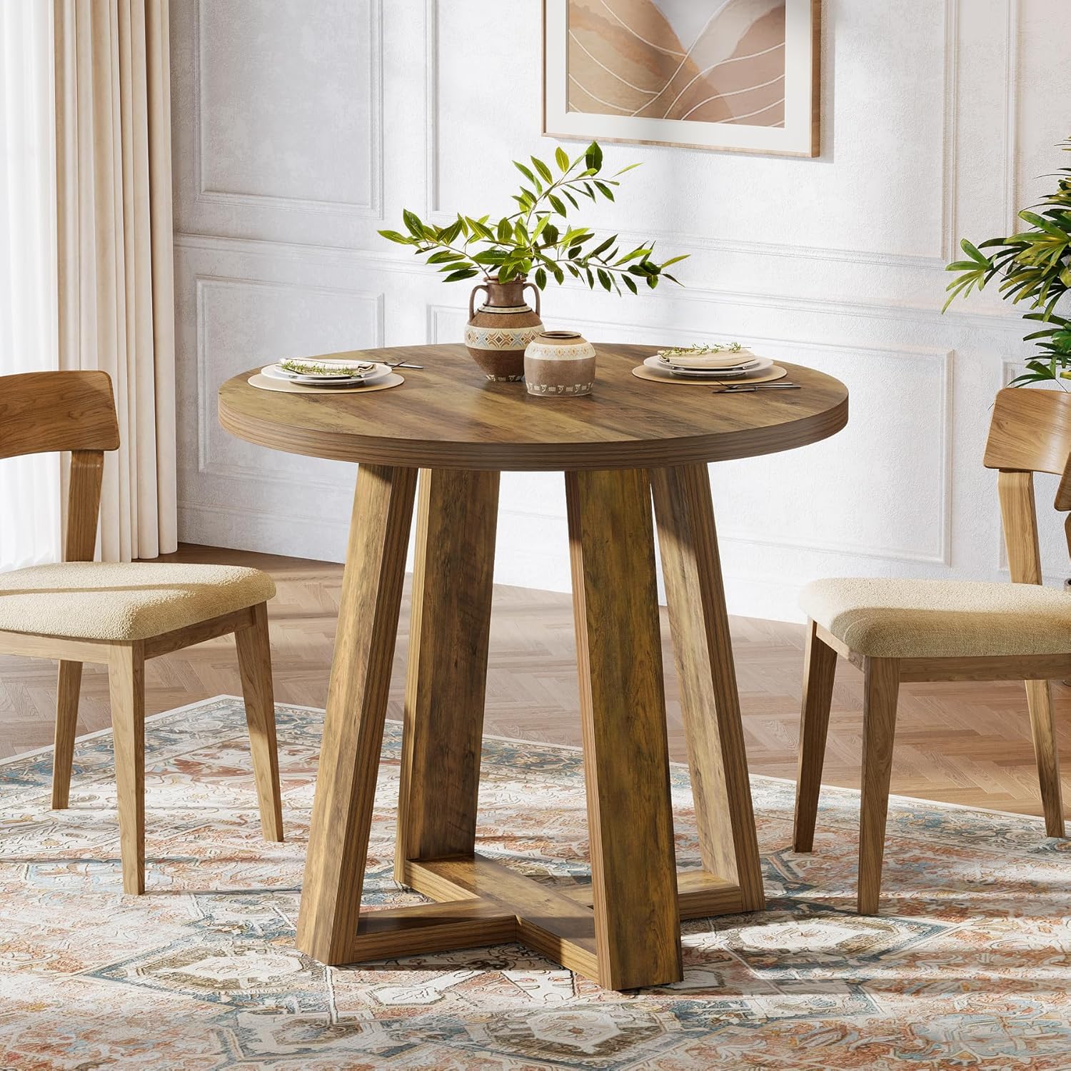 Round Dining -, Inches Farmhouse Kitchen Table For Space, Dining Room, Kitchen, Apartment, Rustic Brown