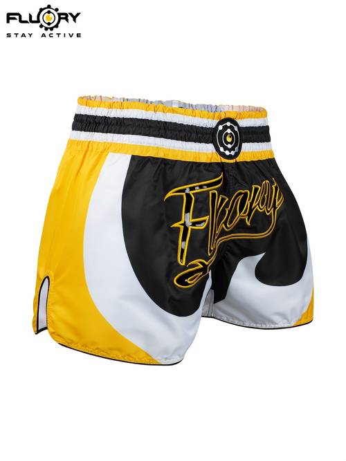 leather label embroidered muay thai shorts pants boxing shorts breathable quick dry fabric with adjustable drawstring at the waist suitable sports and gym workouts