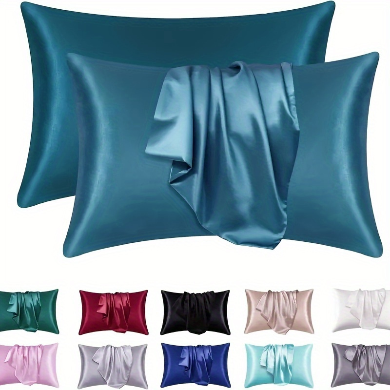 satin pillowcase   polyester solid color envelope closure breathable cooling machine washable luxurious   350 400 gsm home bedding decor details 3