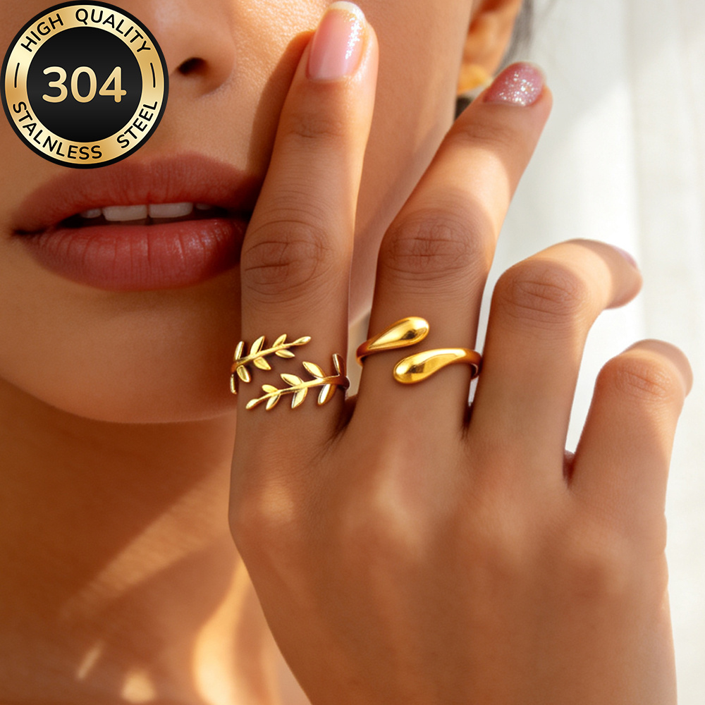 2pcs High-Quality 304 Stainless Steel Golden Open Rings