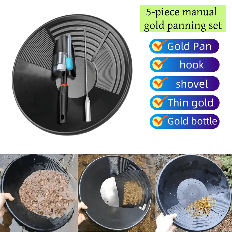 TEMU Kit Portátil de Prospección de Oro Manual de 5 Piezas con Sartén, Pala, Gancho, Vial, Pipeta, Cubeta y Dragado de para Prospección Eficiente de
