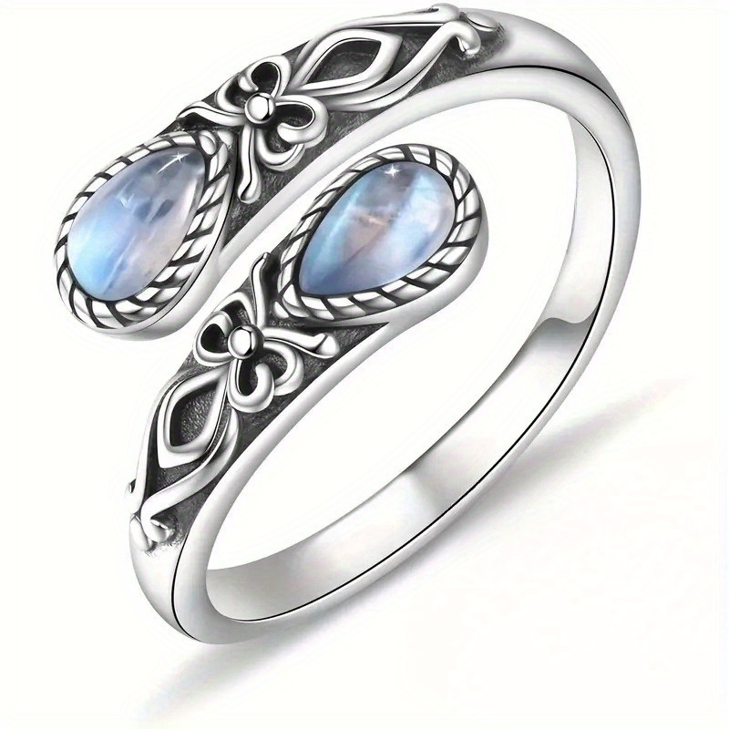 Vintage Bohemian Style Inlay Synthetic Open Adjustable Spoon Ring For Women Ideal For Daily Wear Banquets Parties