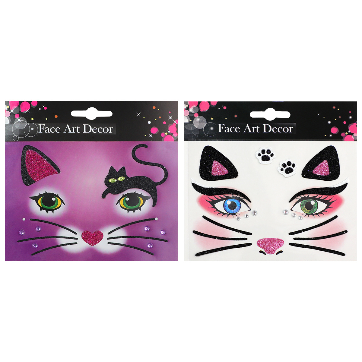 TEMU 2 Estilos de Stickers Autoadhesivos de Cara de Gato, Glitter, Orejas de , Patas, , Stickers de Decoración de Cara, Adecuados para Halloween,