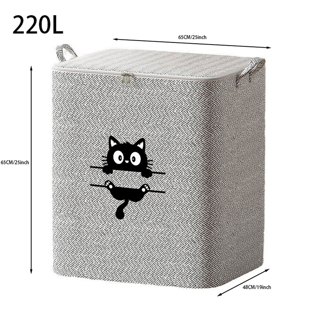 TEMU 1pc Cute Kitten Face Foldable Fabric Storage Box With Lid & Handles - Large Capacity Non- Cloth Organizer Basket Suitable For Bedroom, Closet,