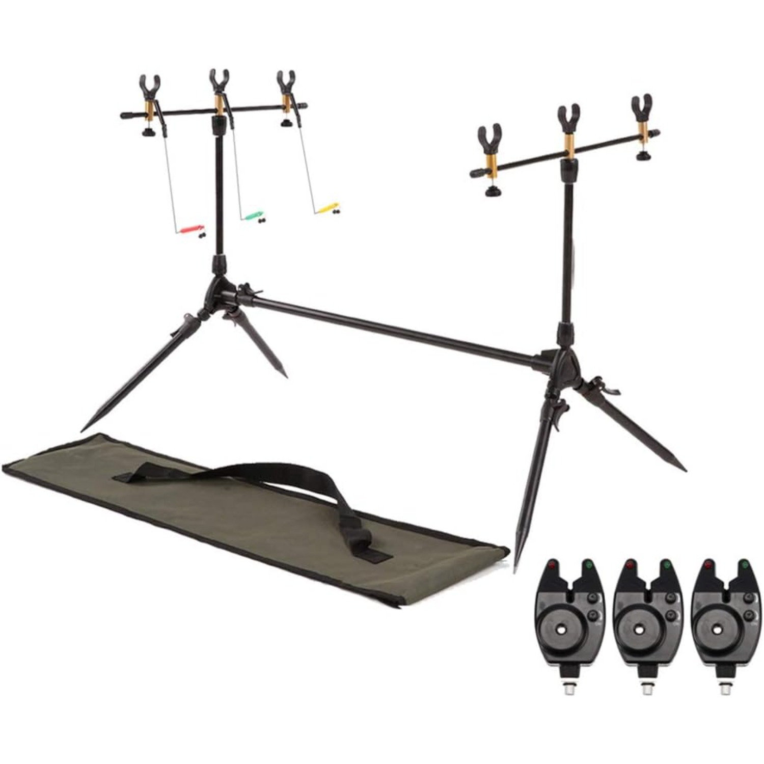 

1pc Lixada Stainless Steel Retractable Carp Rod Pod Stand 3 Alarms And Indicators -