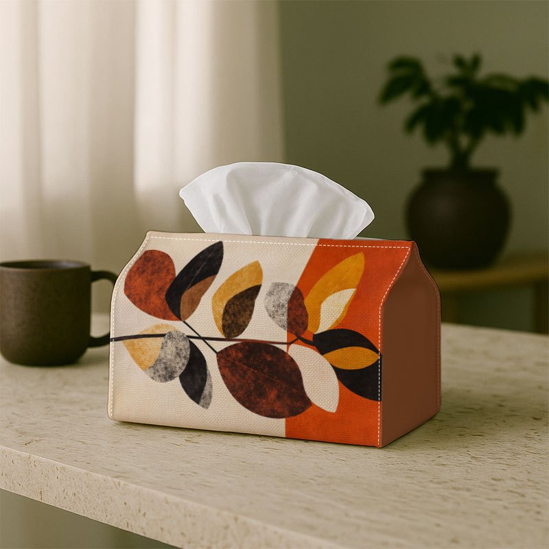 TEMU Plat 2D, 1 Housse de Boîte à Mouchoirs Style Moderne - Porte-Boîte à Mouchoirs Motif Feuille Orange, Boîte à Mouchoirs Multifonctionnelle,