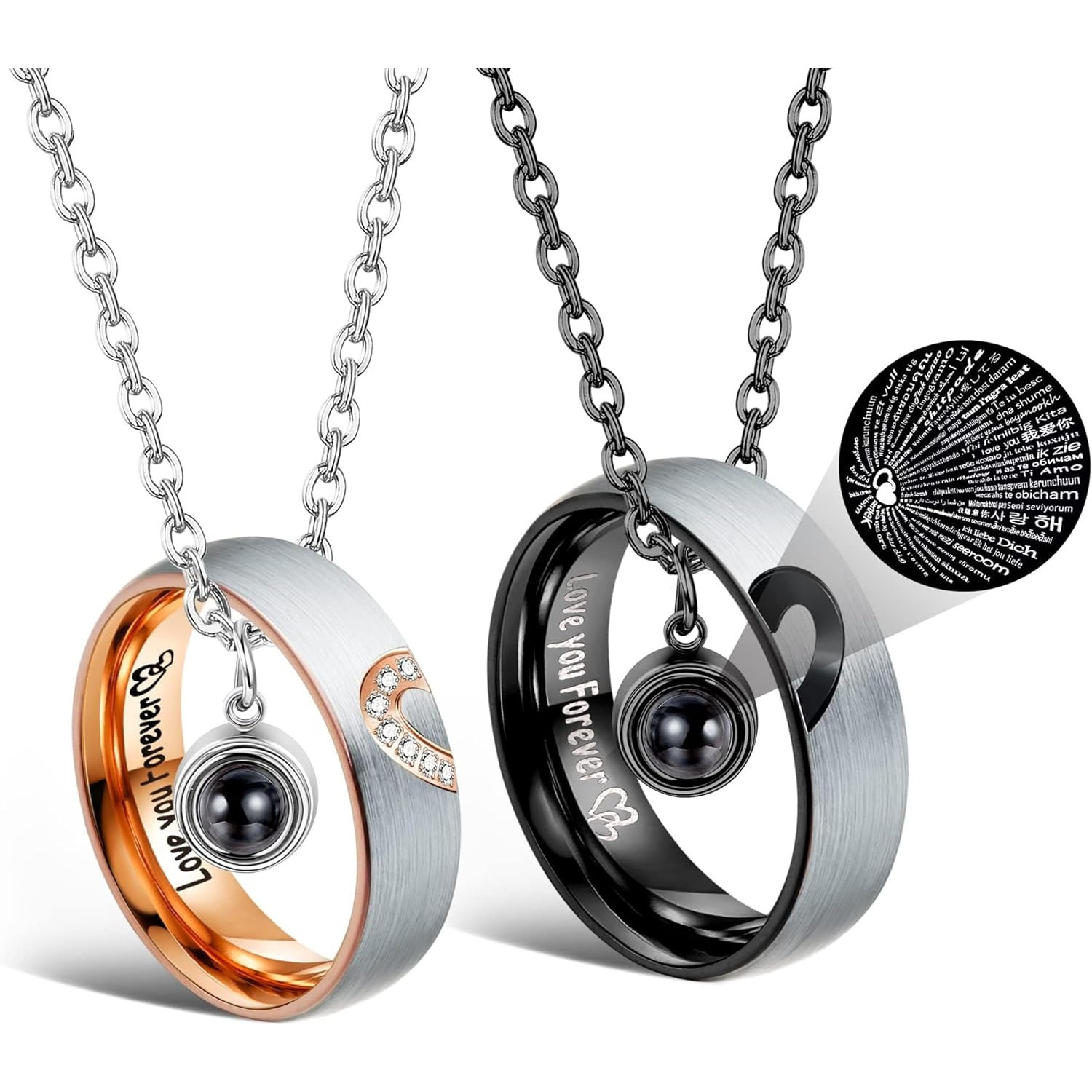 Image of Matching Necklaces For Couples Pendant Necklace For Women Men Matching Promise Rings Pendant Set 316l 316l 316l 316l Stainless Steel Couple Necklace For Anniversary Valentine's Day Jewelry Gift