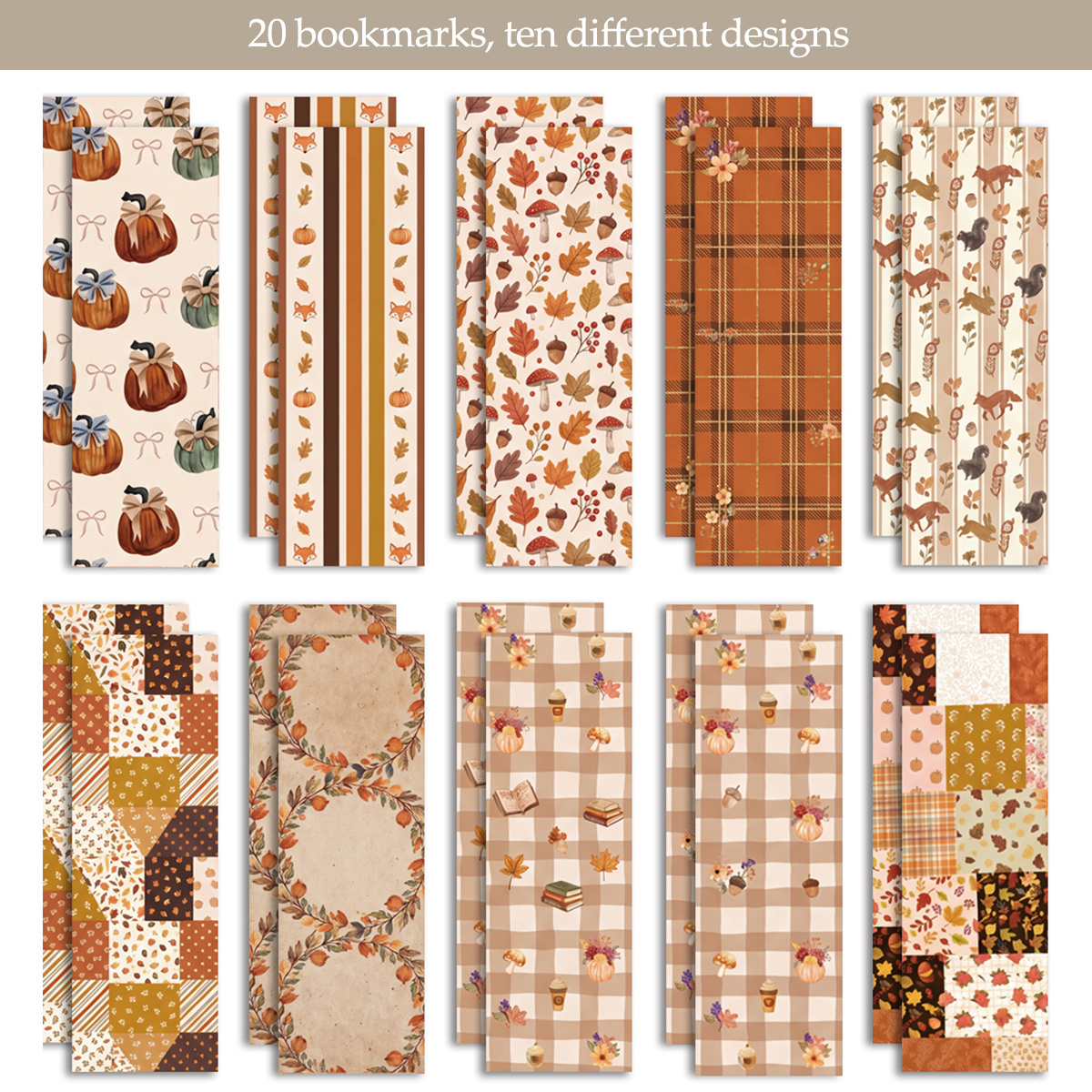 TEMU Lot de 20 marque-pages rétro d'automne pour lecteurs - Marque-pages sur le thème de avec d'érable, de gland et de grille patchwork, marque-pages