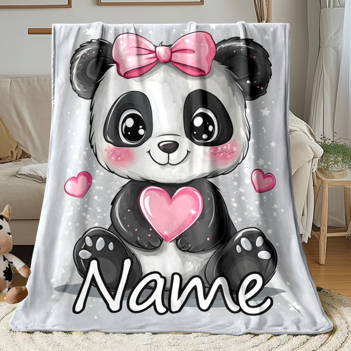 TEMU Couverture portable 1 pièce personnalisée avec nom " et Pandas" - Couverture de literie légère , adaptée pour les , le camping, les salons, les