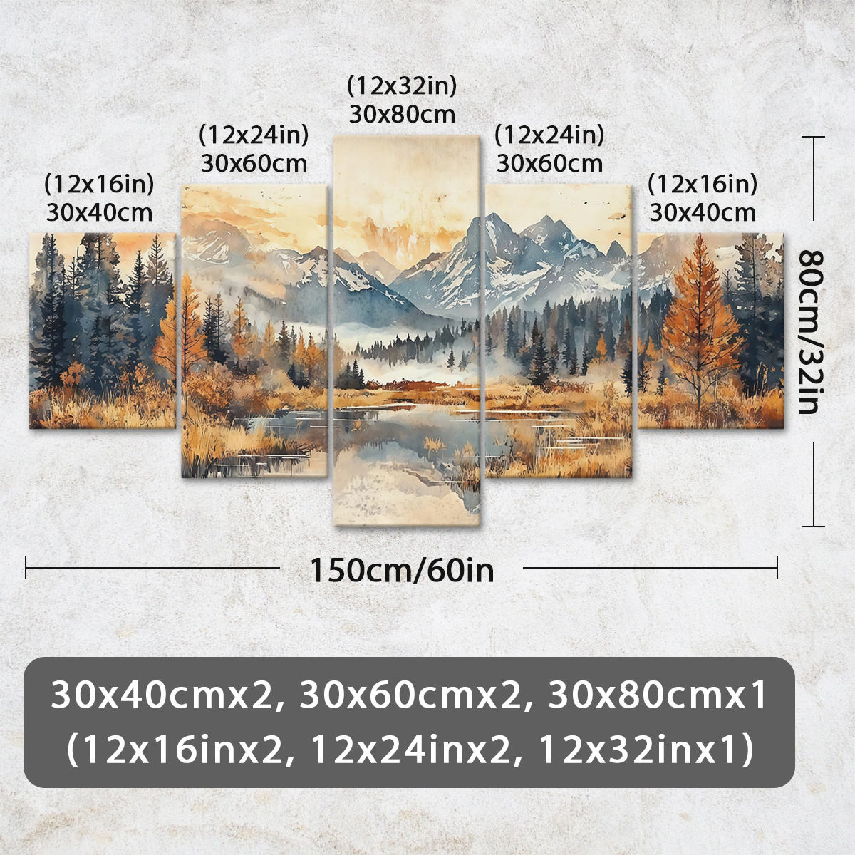 TEMU 2d Flat, 2d Flat, 2d Flat Set Of 5 Wooden Framed Canvas Prints Featuring Autumn Scenery, Stylish Posters, Decorative Art For Home, Wall