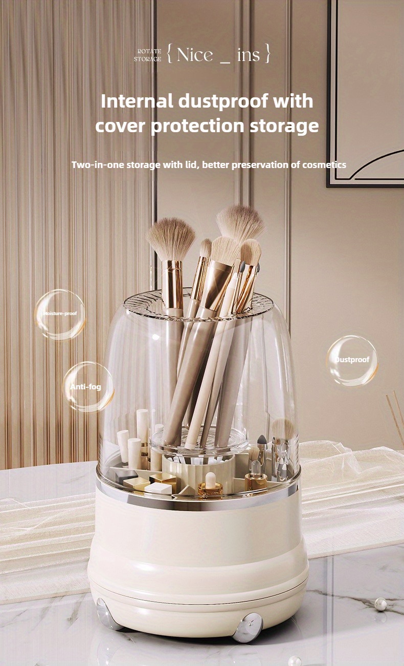 premium rotating makeup carousel   cosmetic organizer with sealed cover precision compartments for brushes lipsticks brow pencils luxe vanity centerpiece Product details 7