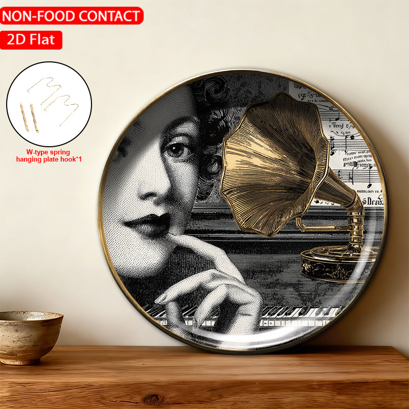 TEMU 1pc Ceramic Decorative Plate, Vintage Music Portrait Art Decorations, Wall Home Decor- For Decorative Purposes , Non-food Contact- Suitable For