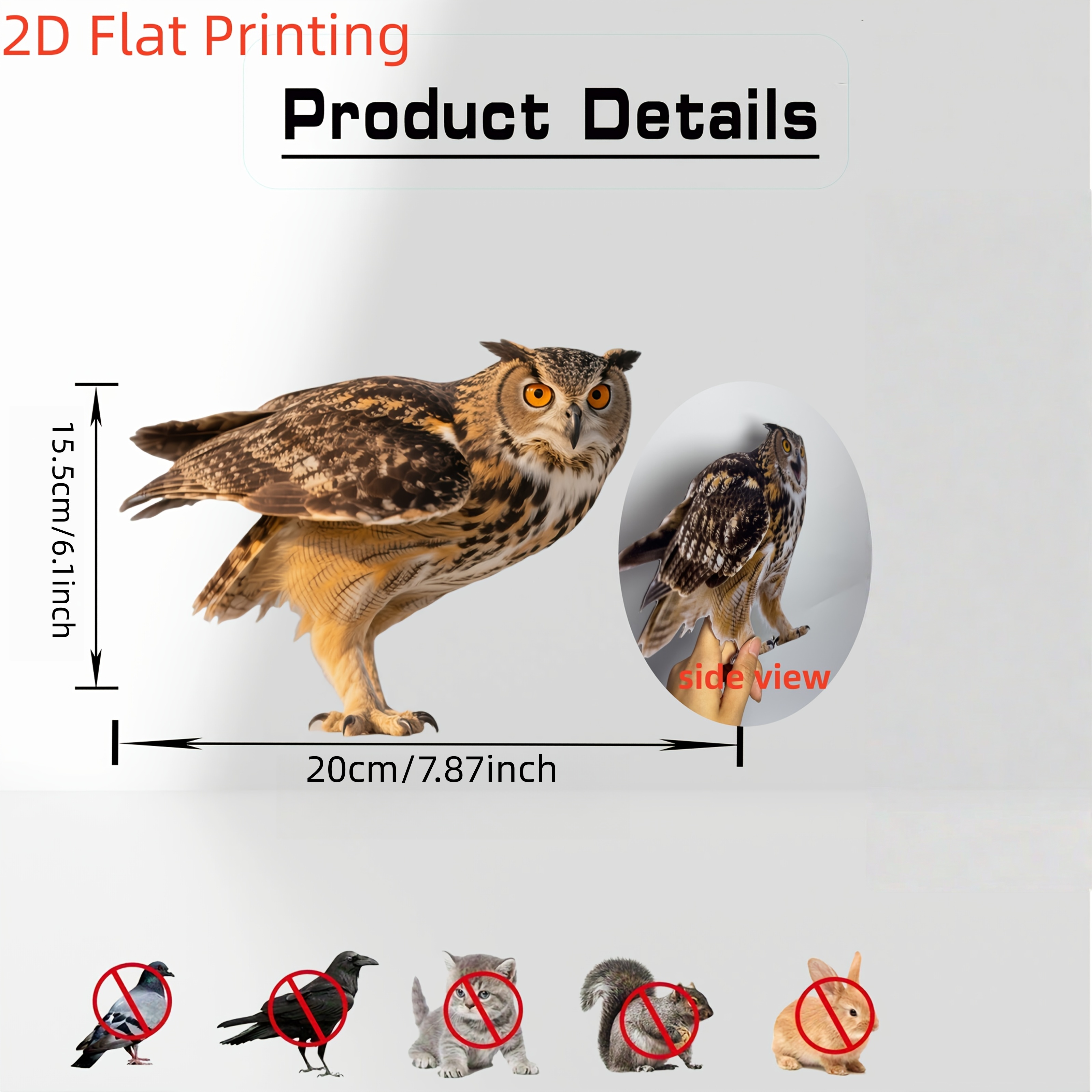 Image of 2d Flat Acrylic Hanging Ornament Owl Bird Repellent Mercenary - With Hanging Bell, Perfect For Garden Or Farm Balcony - Pigeons And Rodents