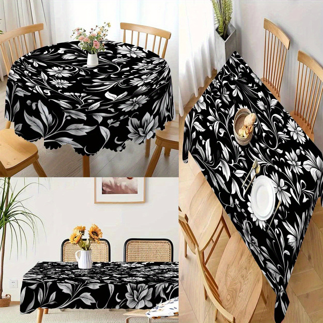 1 stück polyester tischdecke elegantes schwarz weißes